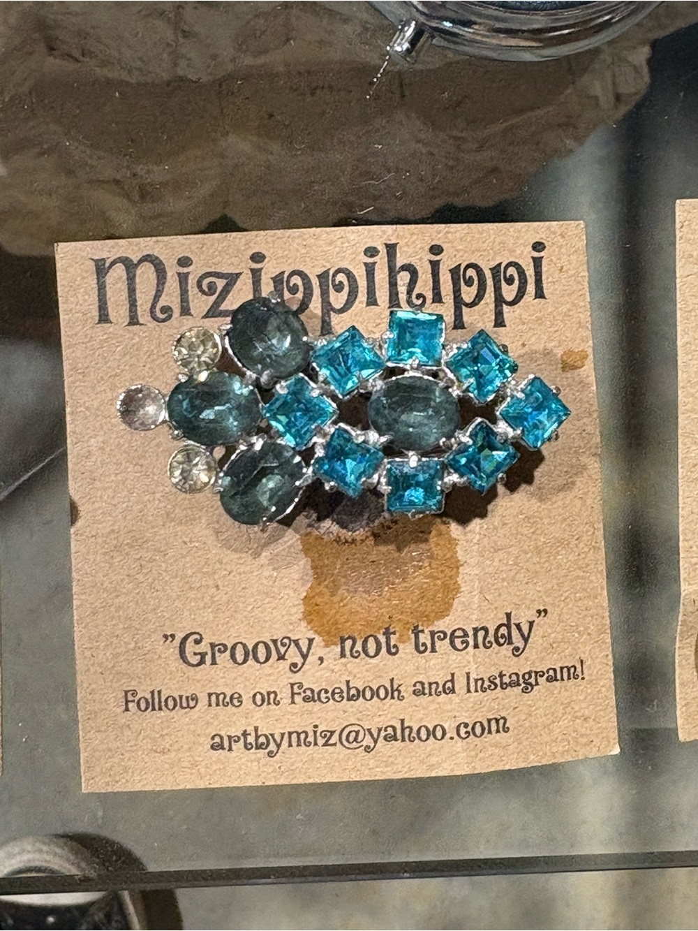 Teal Crystal Cluster Brooch